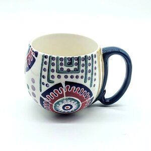 Anthropologie Boho Teal Blue Handle Ceramic Mug